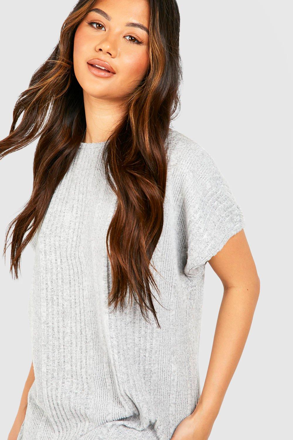 Textured Rib Oversized Midi T shirt Dress